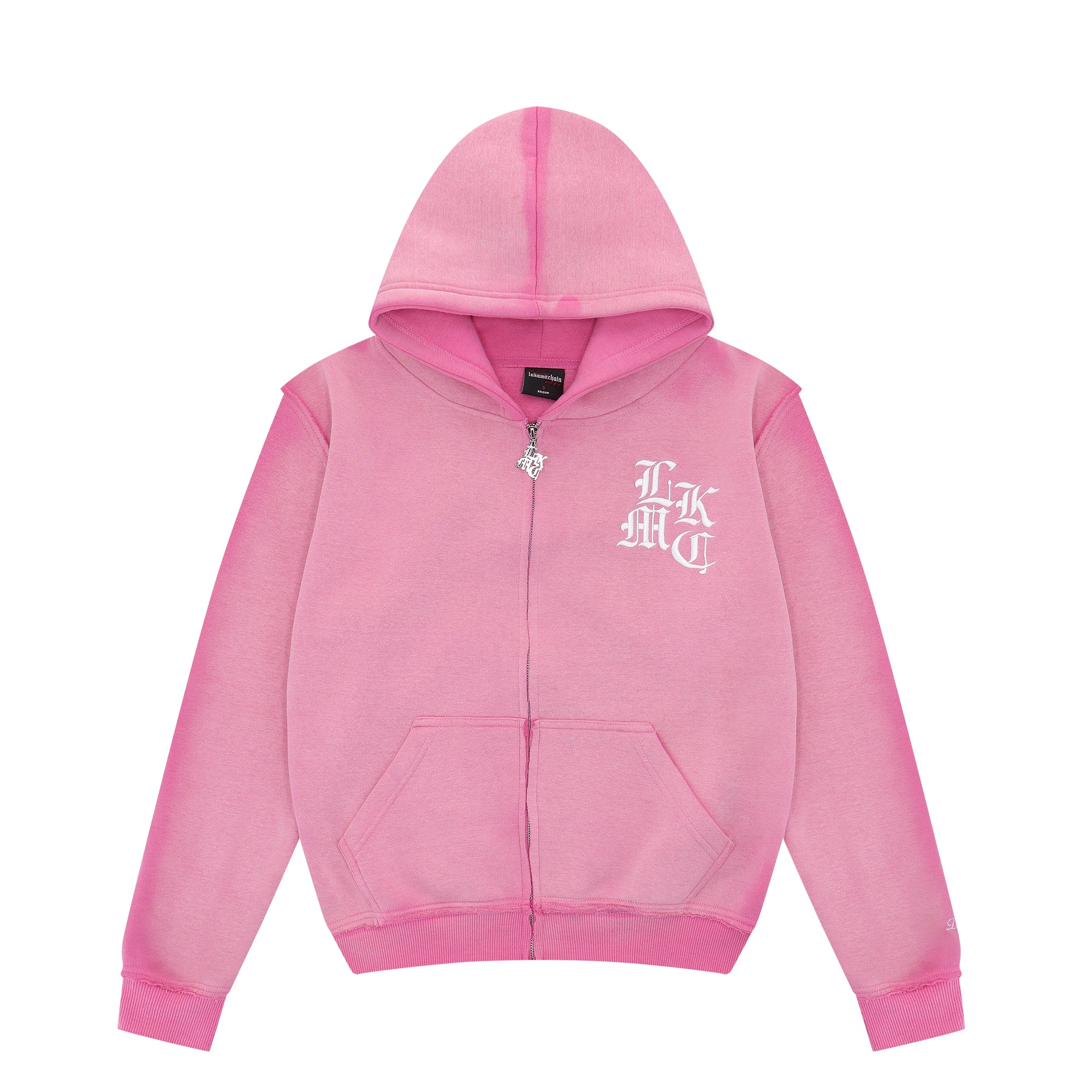Distressed Zip Hoodie Pink