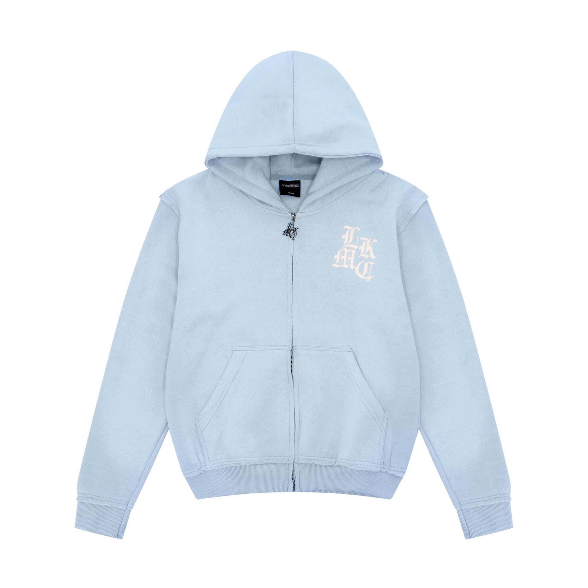 Distressed Zip Hoodie Baby Blue