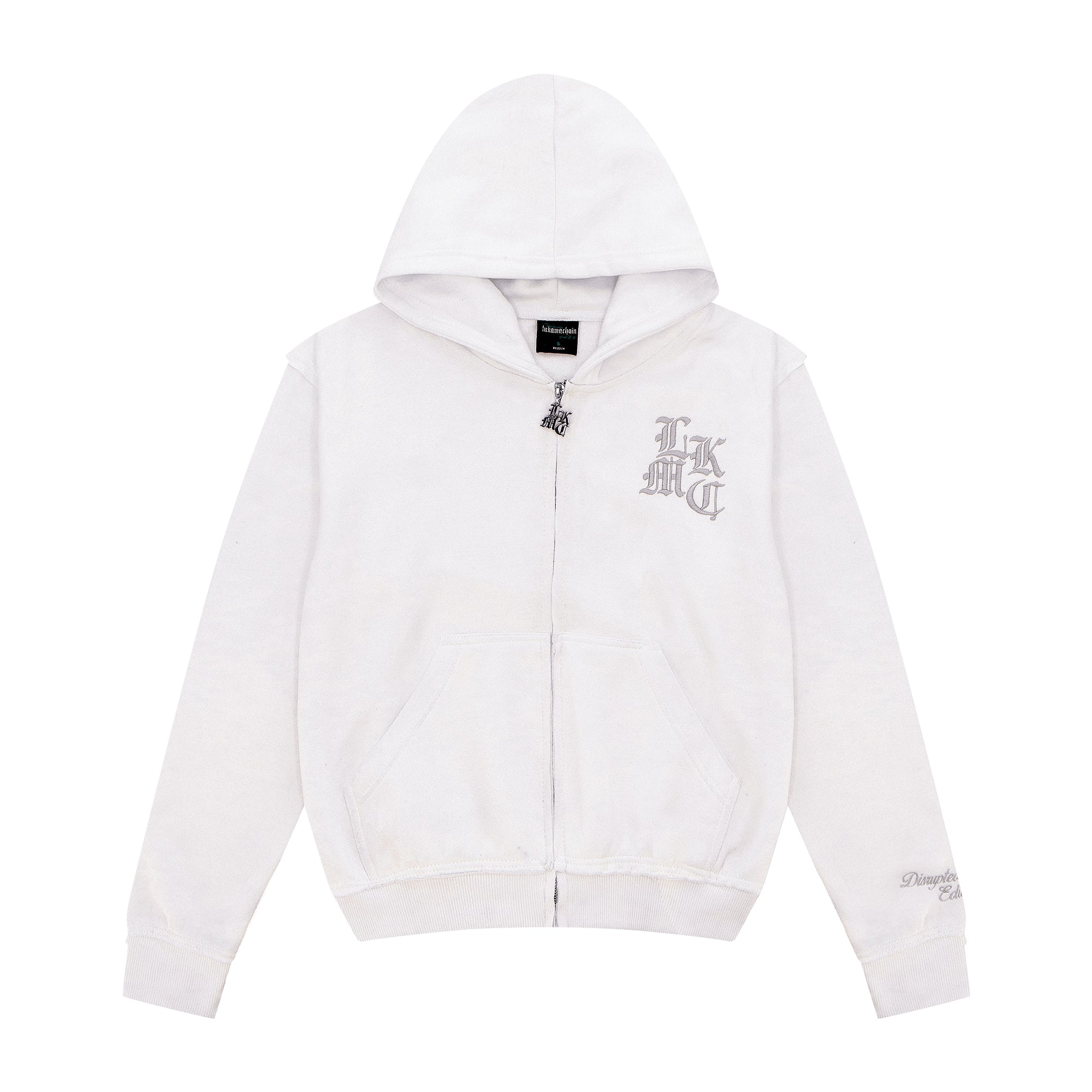 Distressed Zip Hoodie White